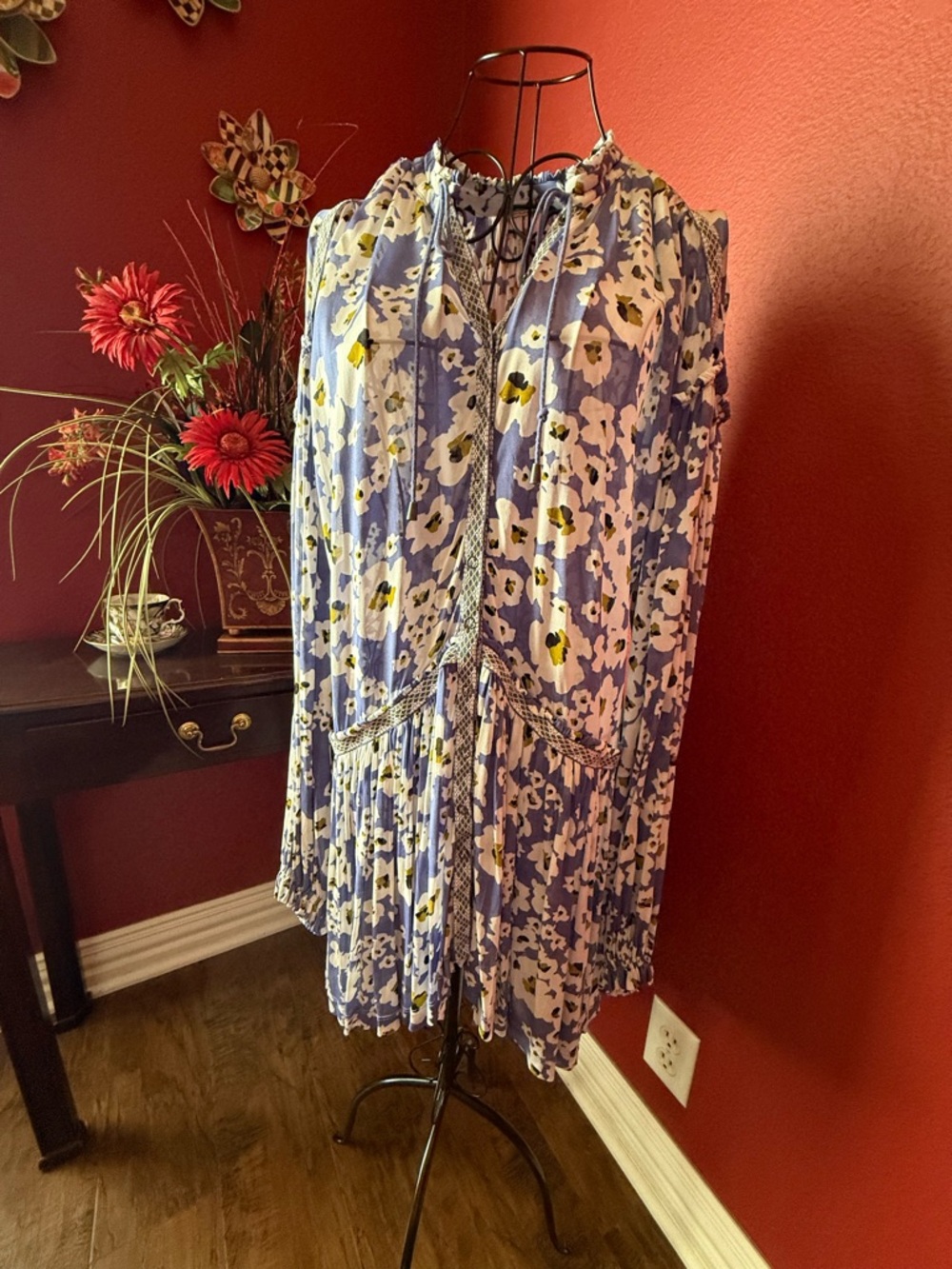 Free People Love Letter Periwinkle Floral Peasant Tunic Blouse/Dress